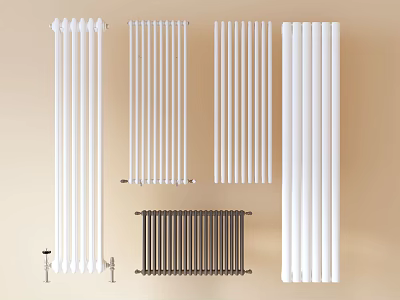 Different Types of Radiators in Modern Designs with White and Dark Finishes for Home Heating 3d model