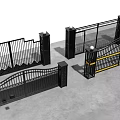 Sturdy Modern Metal Entrance Gates With Decorative Railings And Pillar Supports