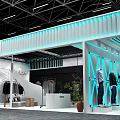 Modern Clothing Store Exhibition Booth With Mannequins Hanging Clothes And Stylish Lighting