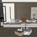 Modern Living And Dining Area Interior With Sofa Wooden Furniture Rug And Natural Light