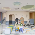 Colorful Kindergarten Indoor Playroom With Teepee Tent Play Mats Toys And Decorative Walls