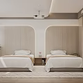 Hotel Guest Room Interior With Two Beds Wooden Walls Nightstands And Minimalist Design Elements