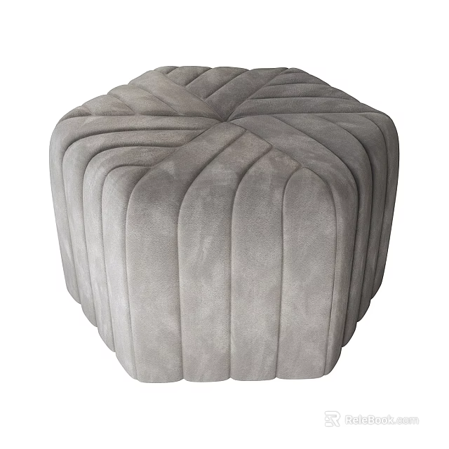 Gray Velvet Square Ottoman With Pleated Design For Modern Living Room 3d model 