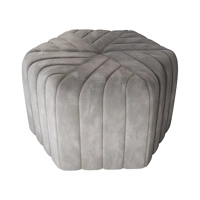 Gray Velvet Square Ottoman With Pleated Design For Modern Living Room 3d model