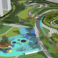Park Landscape With Curved Pathways Lush Green Lawns Trees And Water Features
