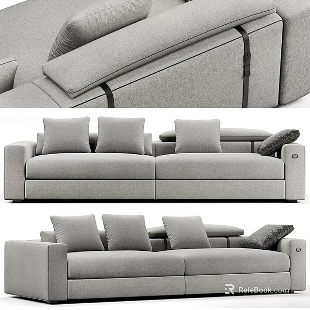 Modern Gray Fabric Sectional Sofa With Comfortable Cushions And Armrests 3d model