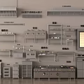 Commercial Kitchen Equipped With Stainless Steel Range Hood Worktables Sinks Shelves Sterilizers And Stoves