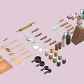 Essential Kitchen Supplies With Knives Spoons Cutting Boards And Wooden Utensils