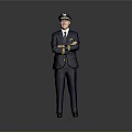 Professional Man in Pilot Uniform Standing with Crossed Arms and Cap