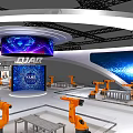 QRAR Exhibition Booth Showcasing Multiple Orange Robotic Arms And Brand Signage