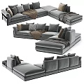 Gray Sectional Sofa With Pillows And Blanket Displayed In Various Angles 3d model
