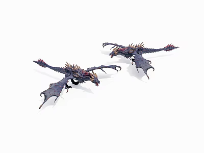 Two Detailed Dark Dragon Figurines With Winged Design And Decorative Features 3d model