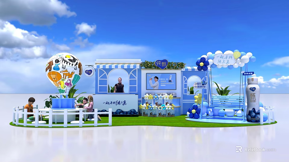 Blue Themed Photo Check In Spot With Decorative Balloons Models And Screen 3d model 