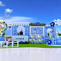 Blue Themed Photo Check In Spot With Decorative Balloons Models And Screen