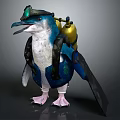 Blue And White Penguin Character With Green Accents Yellow Backpack Black Wings And Pink Feet