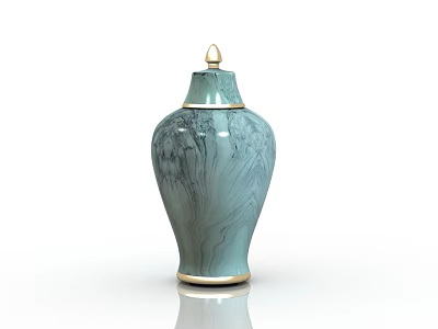 Elegant Celadon Vase With Gold Accents And Black Patterns Decorative Ornament Set 3d model