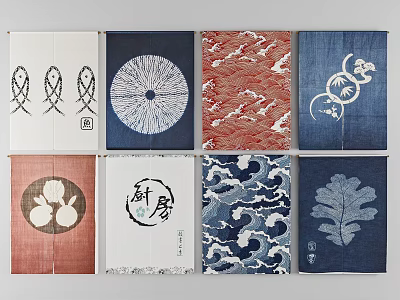 Japanese-style Kitchen Curtain Fabric Door Curtain 3d model