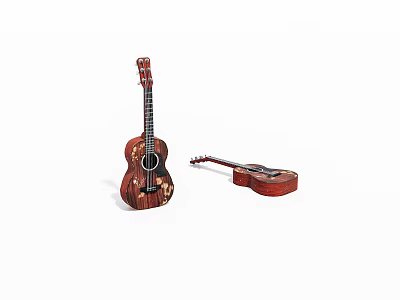 Wooden Acoustic Guitars With Standing And Lying Models On White Background 3d model