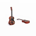 Wooden Acoustic Guitars With Standing And Lying Models On White Background