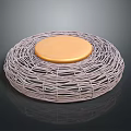 Lush Green Indoor Plant In Round Woven Planter With Golden Top Decoration