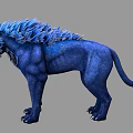 Fierce Blue Lion With Fluffy Mane Open Mouth And Detailed Fur