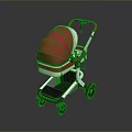 Modern Red And White Baby Stroller With Orange Handle And Wheels