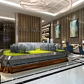 Modern Property Sales Office Interior Design With Elegant Reception Desk Luxury Sofa Area And Chandelier