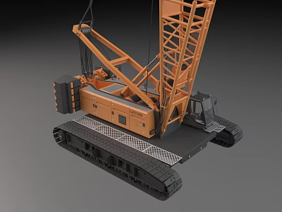 Orange Crawler Crane With Tracked Chassis Cab And Extended Boom Structure 3d model