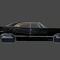 Vintage Black Classic Sedan With Open Doors Illuminated Headlights And Visible Interior