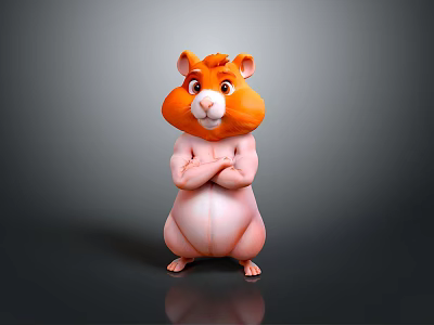 Muscular Orange Hamster Cartoon Game Character With Crossed Arms And Confident Pose 3d model