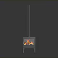 Modern Wood Stove Design With Tall Chimney And Burning Flames