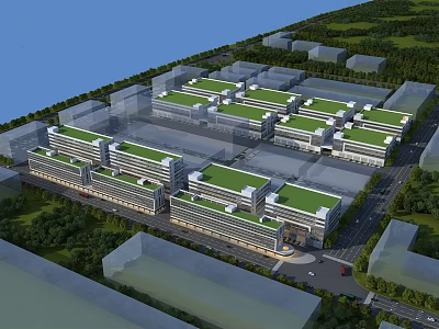 Aerial Planning View of Large Building Complex With Green Roofs and Road Layout 3d model
