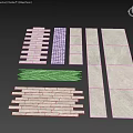 Various Textured Wall Components With Brick Grid And Stone Patterns 3d model