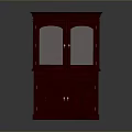Classic Red Wooden Cabinet With Glass Doors And Carved Design Details