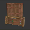 Wooden Bookshelf Featuring Open Shelves Bottom Drawers And Hinged Cabinet Door Storage