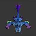 Colorful Mythical Creature With Blue Purple Pink Spikes Claws And Open Mouth