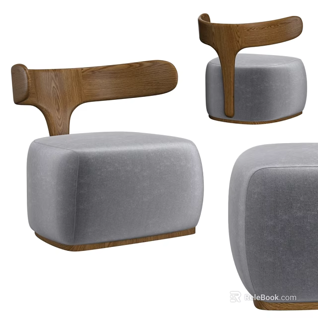 Modern Leisure Chair with Gray Upholstered Seat and Wooden Armrests Design 3d model 