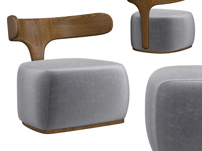 Modern Leisure Chair with Gray Upholstered Seat and Wooden Armrests Design 3d model