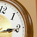 Classic Wall Clock With Wooden Frame Golden Dial And Digital