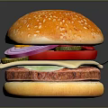 Delicious Fresh Hamburger With Sesame Seed Bun Tomato Red Onion Lettuce Cheese And Beef Patty