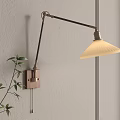 Modern Brass Adjustable Arm Wall Lamp With Warm Light Shade And Green Plant