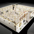 Modern Showroom Interior Design With Gold Frame Partitions Plant Decorations And Lighting Elements