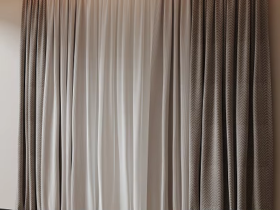 Elegant Layered Curtains With Textured Fabric And Sheer Inner Panels For Home 3d model