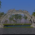 Outdoor Playground Equipment With Arched Swings Flower Decoration Palm Trees And Night Lighting