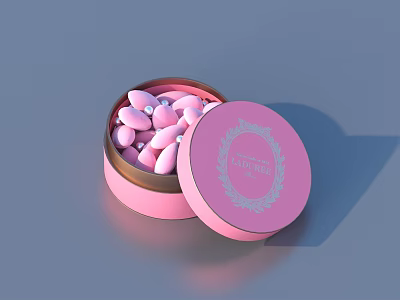 Open Pink Decorative Box With Oval Items And Luxe Design For Daily Use 3d model