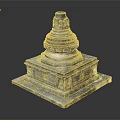 Ancient Stone Stupa Architecture With Layered Base Circular Dome And Intricate Carvings