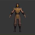 Man In Yellow And Brown Outfit With Hood And Mask Standing Pose