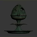 Ancient Bronze Incense Burner With Carved Lid And Greenish Blue Patina Ornate Base