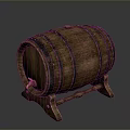 Wooden Barrel With Metal Hoops And Stand For Household Decorative Use