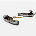 Two Vintage Wooden Boats Displayed With Weathered Hulls And Small Canopies